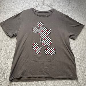 Disney T Shirt Adult 2XL Checkered Mickey Mouse Gray Graphic Tee Short Sleeve